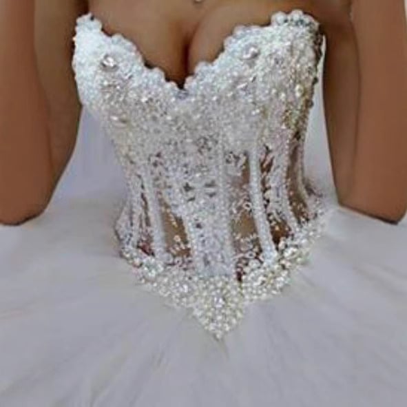 Rochie de mireasă fără bretele, dantelă cu mărgele, fustă tutu, lungă, material poliester 70-80%