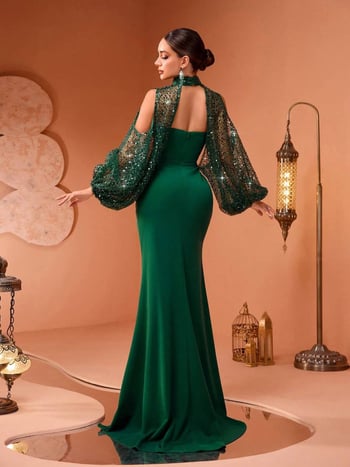 Paillettes estélyi ruha, elegáns stílus, hosszú ujjak, spandex 90–95% anyag, 2025-ös megjelenés