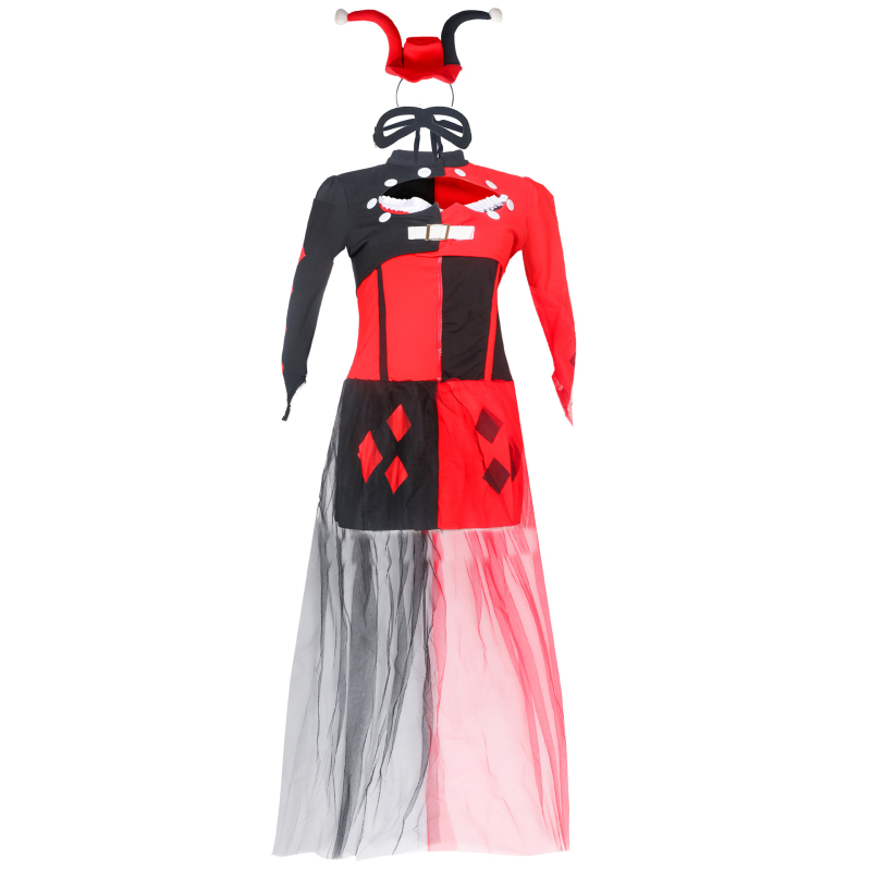 Costum de clovn feminin pentru scenă, material amestec de bumbac și poliester, ținută de mascaradă