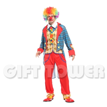 Costum de clown masculin, în stil smoking pentru reprezentații pe scenă, model M-0075, țesătură poliester 95%+