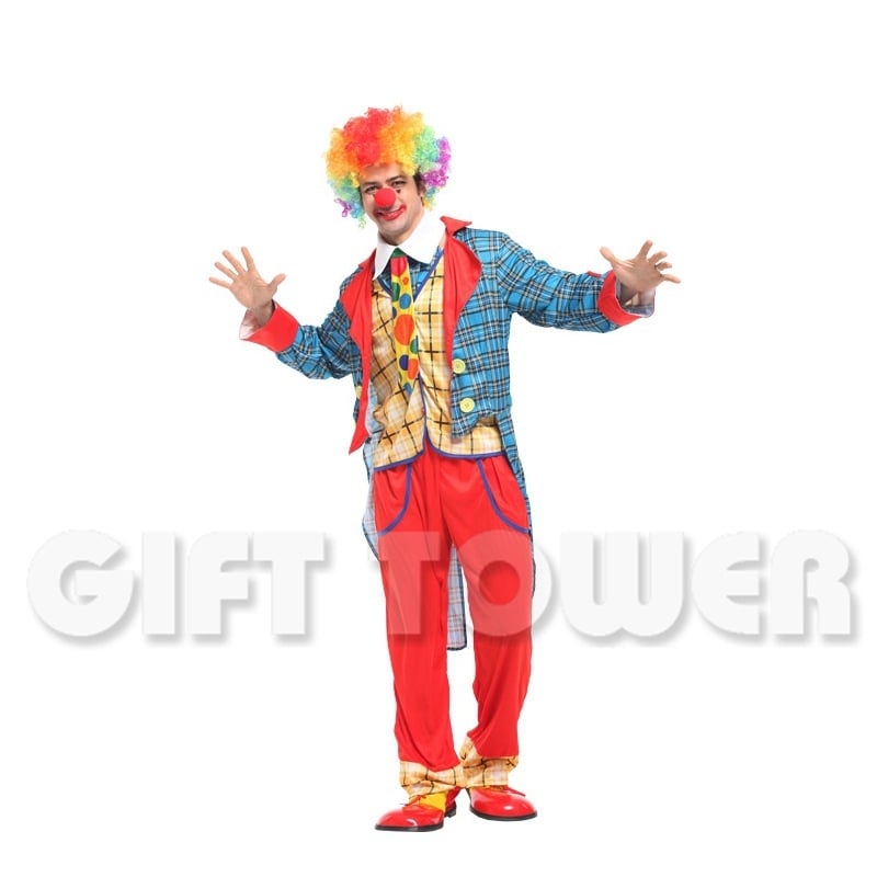 Costum de clown masculin, în stil smoking pentru reprezentații pe scenă, model M-0075, țesătură poliester 95%+