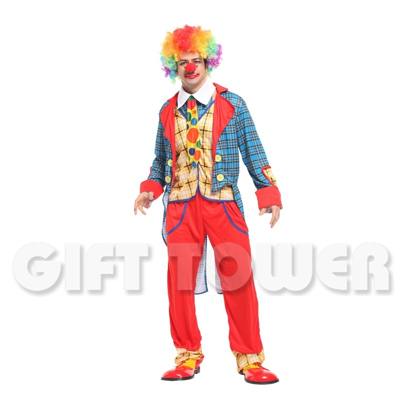 Costum de clown masculin, în stil smoking pentru reprezentații pe scenă, model M-0075, țesătură poliester 95%+