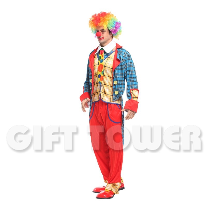 Costum de clown masculin, în stil smoking pentru reprezentații pe scenă, model M-0075, țesătură poliester 95%+