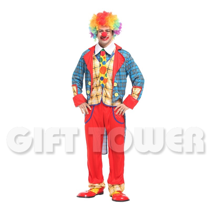 Costum de clown masculin, în stil smoking pentru reprezentații pe scenă, model M-0075, țesătură poliester 95%+