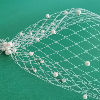 Elonia Voal Birdcage cu mărgele de perlă, plasă cu ochi mari, formă romb