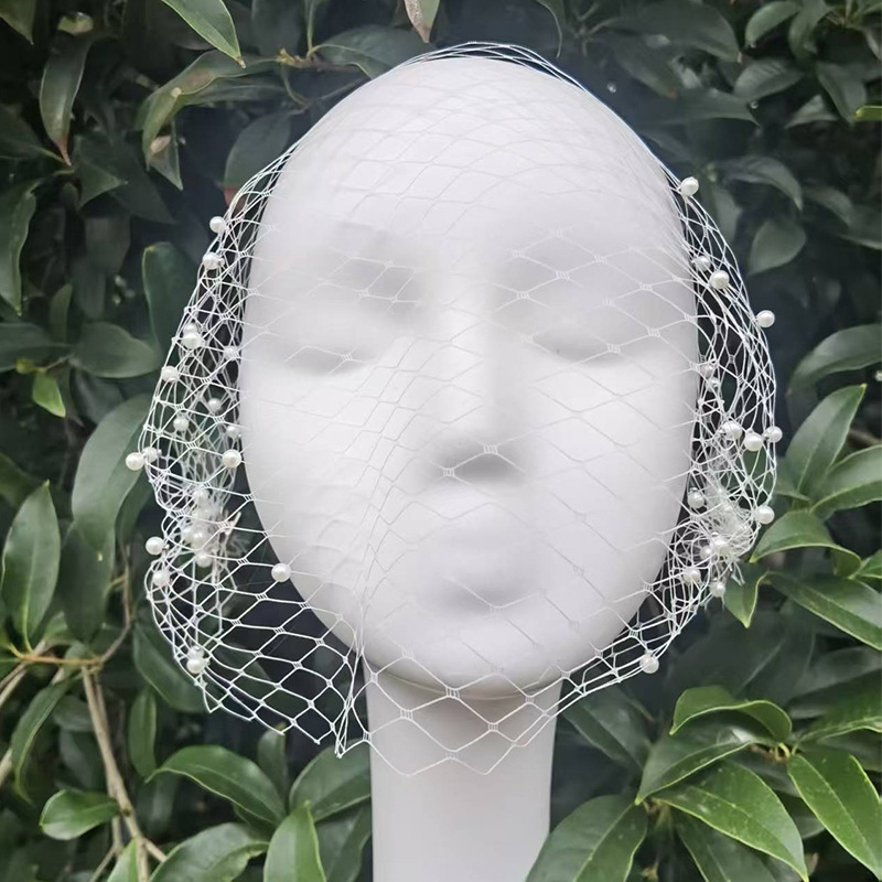 Elonia Voal Birdcage cu mărgele de perlă, plasă cu ochi mari, formă romb