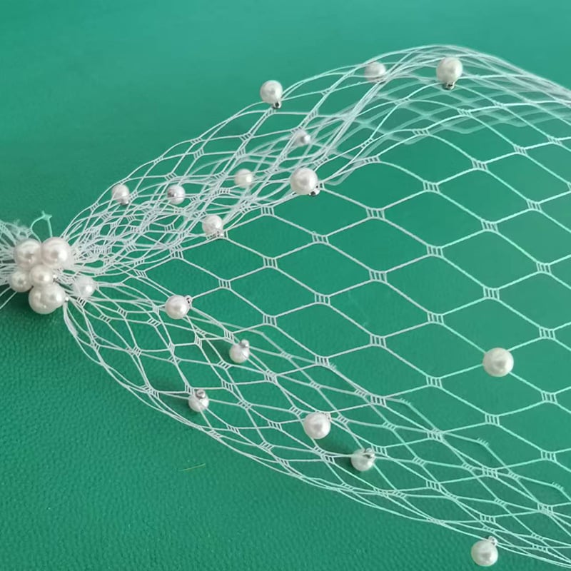 Elonia Voal Birdcage cu mărgele de perlă, plasă cu ochi mari, formă romb