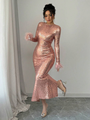 Csillogó ruha, hosszú ujjú, hosszú szoknyával, poliészter >95%, 2025