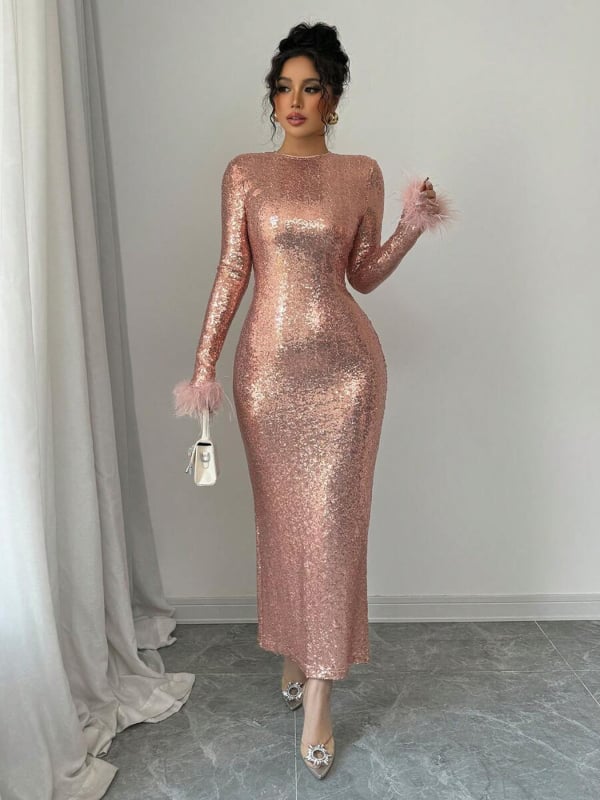Csillogó ruha, hosszú ujjú, hosszú szoknyával, poliészter >95%, 2025