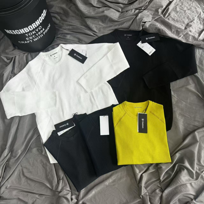 Tricou cu mâneci lungi, în stil japonez, tricot gros cu textură wafle, logo brodat mic, croială lejeră