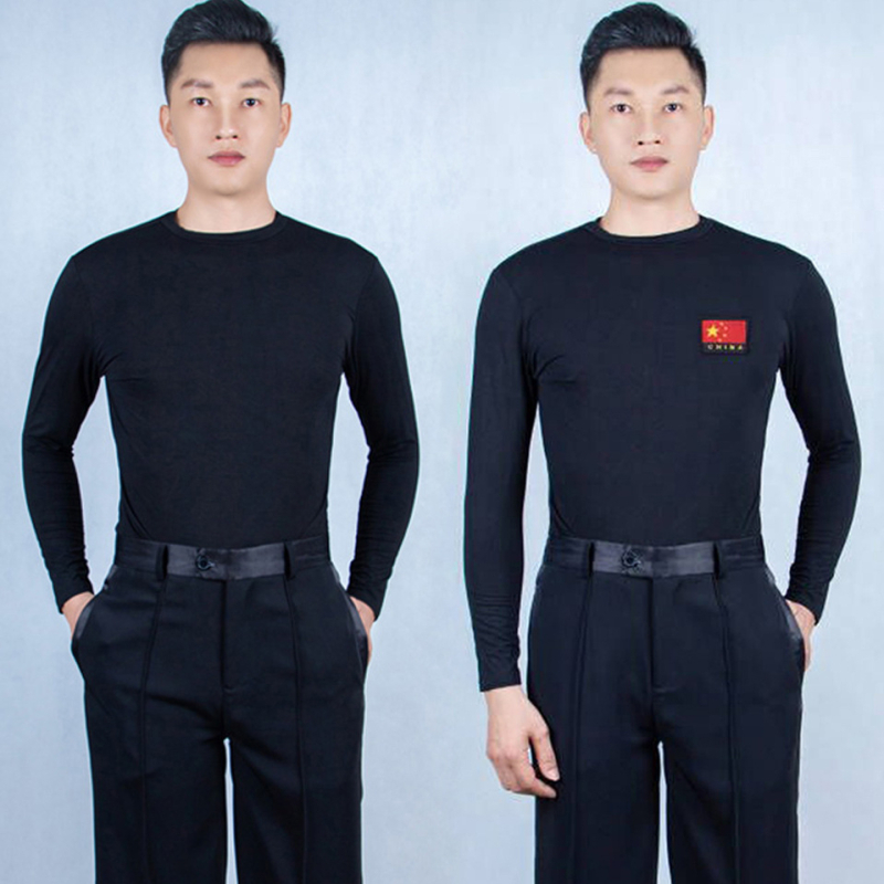 Мъжко танцово облекло от модал, дълъг ръкав, висока яка, за модерни, латински, бални и квадратни танци (50% модал)