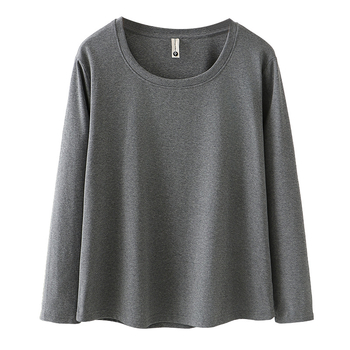 Brīvs piegriezums garām piedurknēm kokvilnas T-krekls ar apaļu kaklu, rudens 2025, pamata tops sievietēm