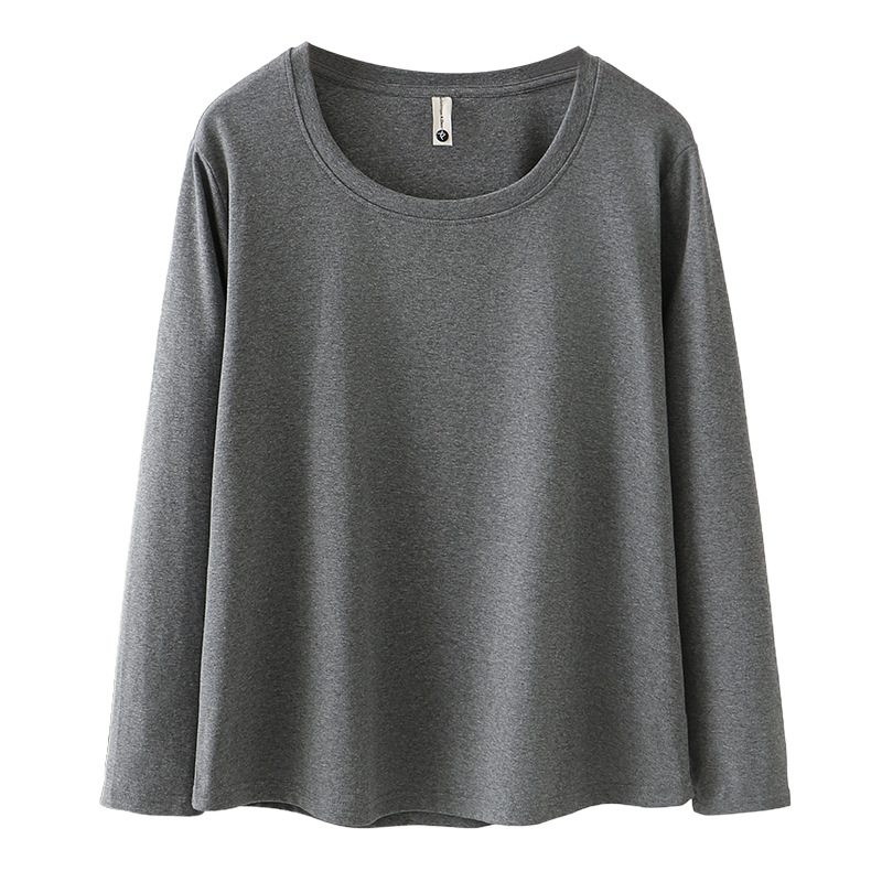 Brīvs piegriezums garām piedurknēm kokvilnas T-krekls ar apaļu kaklu, rudens 2025, pamata tops sievietēm