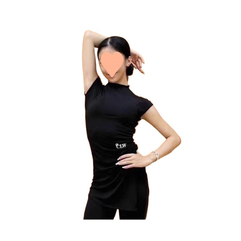 Női latin tánc két részes öltözet rövid ujjú felsővel és enyhén bővülő nadrággal, bambusz szénszálas anyagból, bambuszrostból készült, két darabos dizájn, Latin/Standard edzésekhez