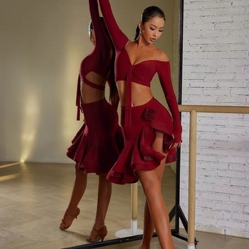 Латинска танцова рокля за възрастни — рокля с голяма пола, едноцветна, пролетна, плат от поливинилхлорид, подплата PVC