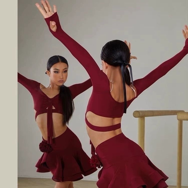 Латинска танцова рокля за възрастни — рокля с голяма пола, едноцветна, пролетна, плат от поливинилхлорид, подплата PVC