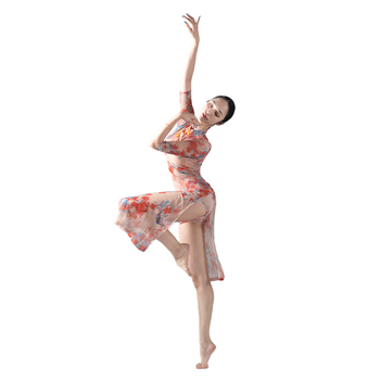 Női latin tánc ruha nyomtatott hálóval, poliészter-spandex keverék, 2020 tavasz