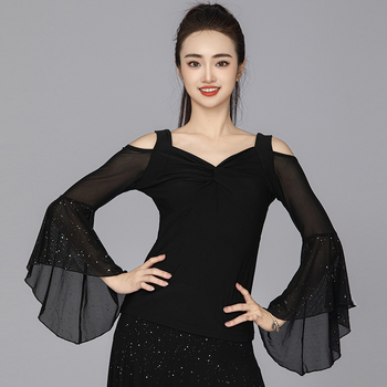 Топ за квадратни танци, дълъг ръкав, памучно-полиестерова смес (65% памук, 35% полиестер), за възрастни жени, подходящ за зима, пролет и есен