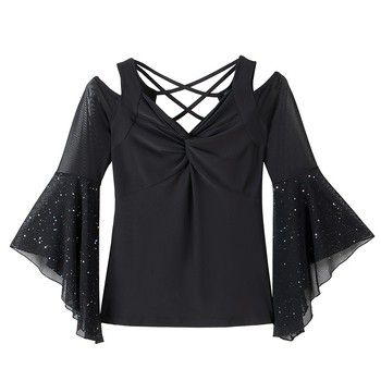 Топ за квадратни танци, дълъг ръкав, памучно-полиестерова смес (65% памук, 35% полиестер), за възрастни жени, подходящ за зима, пролет и есен