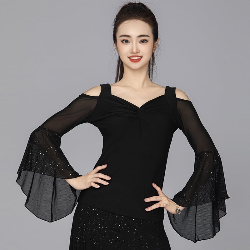 Топ за квадратни танци, дълъг ръкав, памучно-полиестерова смес (65% памук, 35% полиестер), за възрастни жени, подходящ за зима, пролет и есен