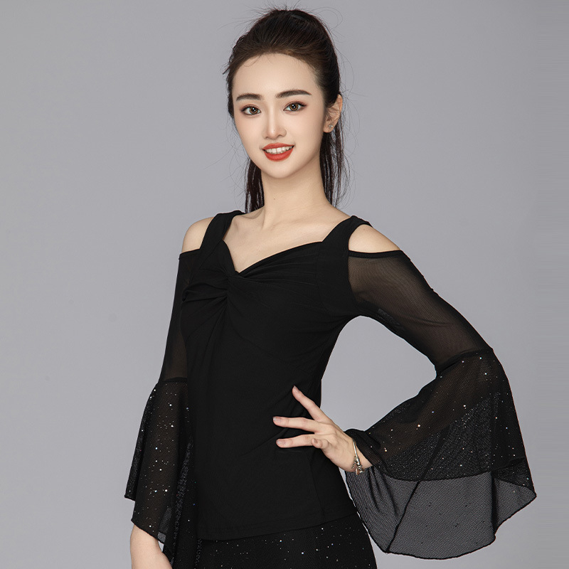 Топ за квадратни танци, дълъг ръкав, памучно-полиестерова смес (65% памук, 35% полиестер), за възрастни жени, подходящ за зима, пролет и есен