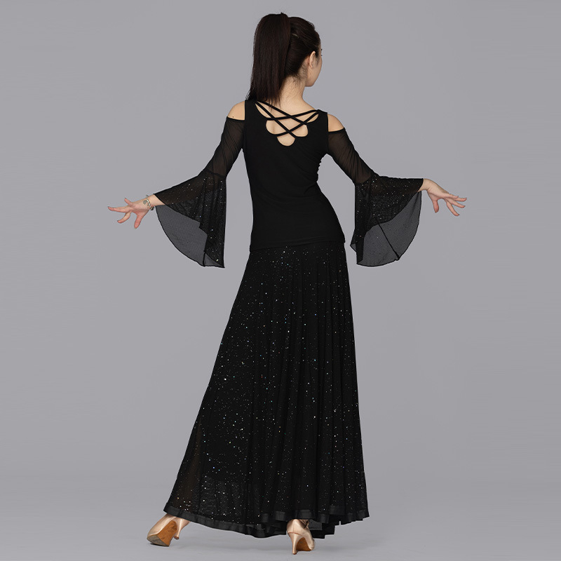 Топ за квадратни танци, дълъг ръкав, памучно-полиестерова смес (65% памук, 35% полиестер), за възрастни жени, подходящ за зима, пролет и есен