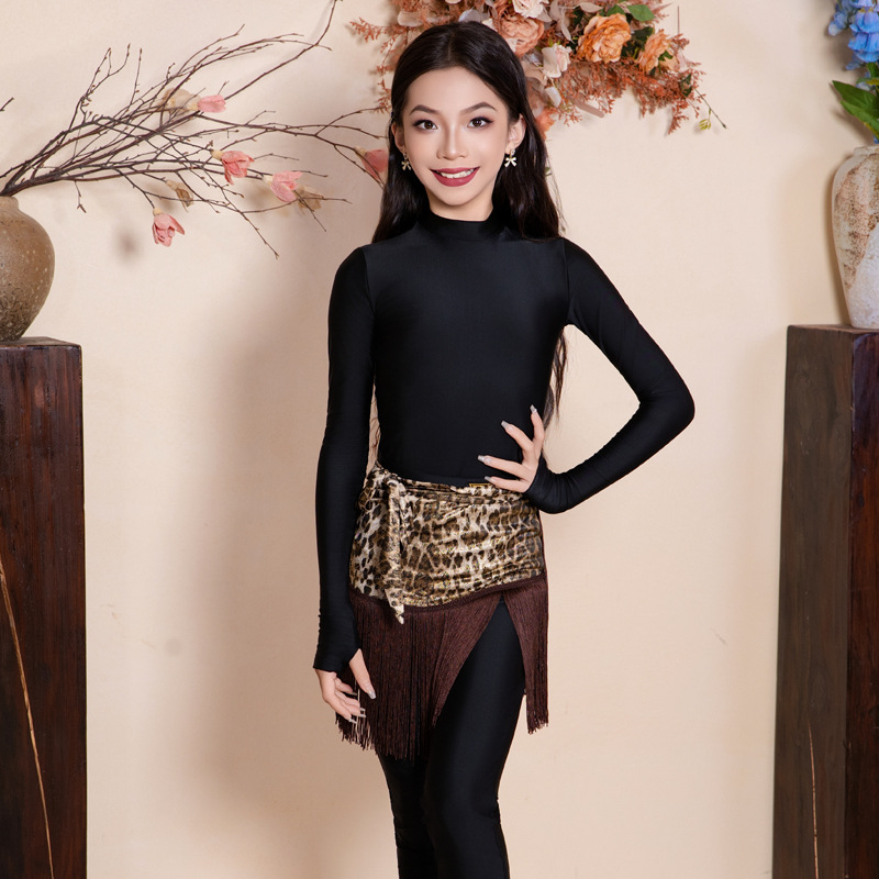 Bērnu leoparda printa latīņu dejas bikses, Milk Silk audums ar 80-90% neilona, rudens 2025, ķīniešu stils, literārais retro