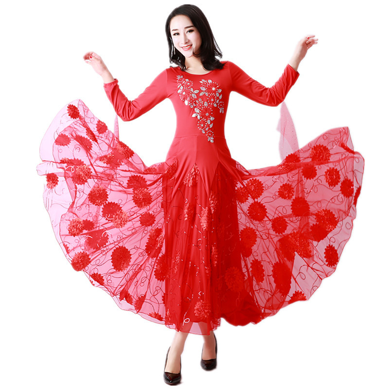 Рокля за бални танци с дълъг ръкав — Milk Silk тъкан, Състав: Spandex 50%, подходяща за бални танци, валс и сценични изпълнения