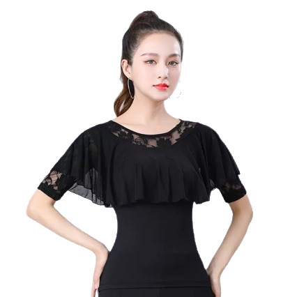 Комплект за квадратни танци: топ с кръгло деколте, разделен модел, плат Milk Silk с 90% Spandex, подплата Milk Silk, подходящ за латински, бални и фолклорни танци