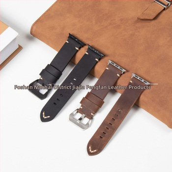 Iš tikros odos išmaniojo laikrodžio dirželis, Crazy Horse vintažo oda, Hepburn stilius, literatūrinis retro dizainas