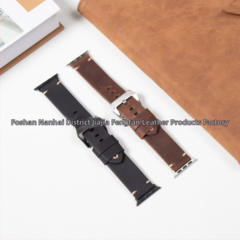 Iš tikros odos išmaniojo laikrodžio dirželis, Crazy Horse vintažo oda, Hepburn stilius, literatūrinis retro dizainas