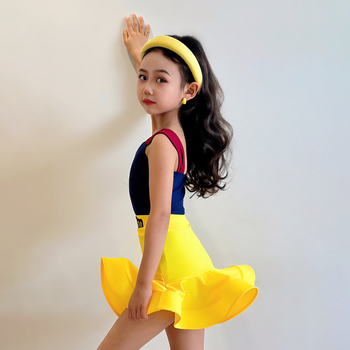 Gyerekek latin tánc edzőruha ujjatlan a színpadra – Nylon 80–90%, Nyár 2025, Hercegnő stílus