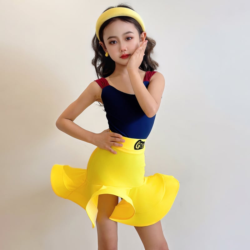 Gyerekek latin tánc edzőruha ujjatlan a színpadra – Nylon 80–90%, Nyár 2025, Hercegnő stílus