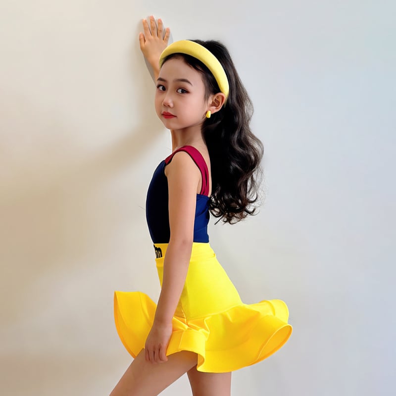 Gyerekek latin tánc edzőruha ujjatlan a színpadra – Nylon 80–90%, Nyár 2025, Hercegnő stílus