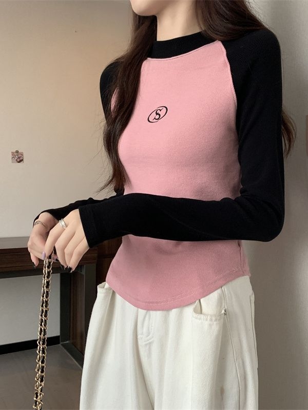 Ženska pamučna Raglan majica s dugim rukavima, slim fit, kratka duljina (40–50 cm), okrugli ovratnik, casual dizajn, 95% pamuk + elastan