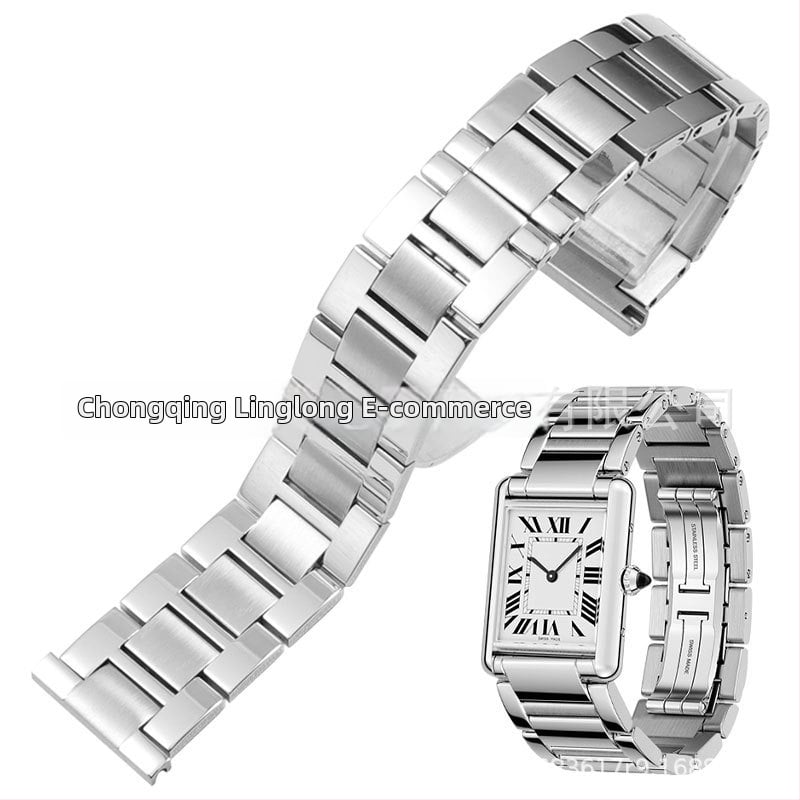 Nerūdijančio plieno Tank laikrodžio dirželis – suderinamas su Cartier Tank, London Solo, universalus, 2025 m. pavasaris