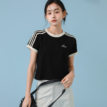 Дамска памучна тениска с къс ръкав, реглан ръкави и кръгло деколте, текстов принт, 90–95% памук - casual стил