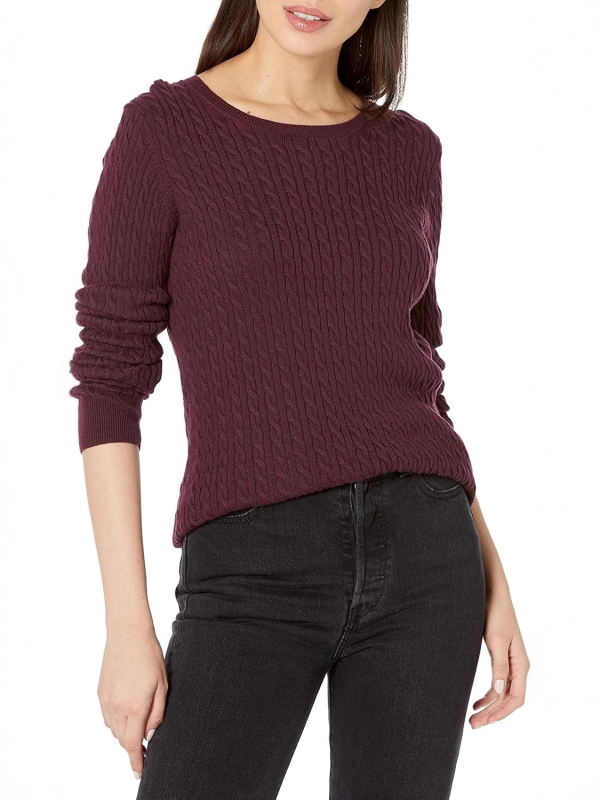 Плетен пуловер за базов слой за жени, солиден цвят, свободна кройка, дълги ръкави, кръгло деколте, материя: имитационен кашмир с вискоза