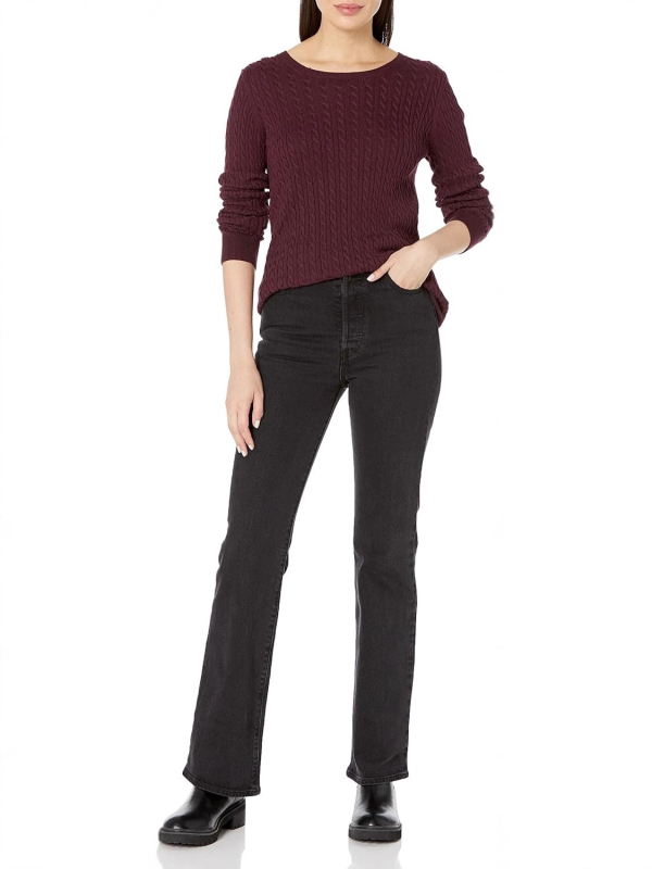 Плетен пуловер за базов слой за жени, солиден цвят, свободна кройка, дълги ръкави, кръгло деколте, материя: имитационен кашмир с вискоза