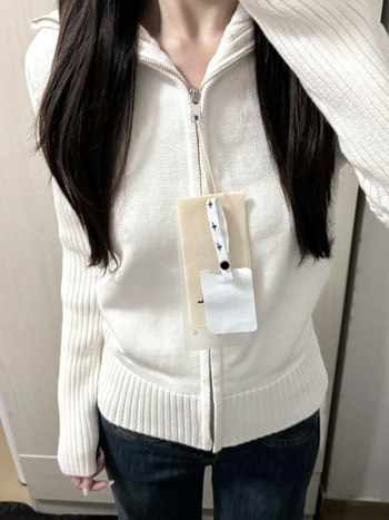 Kórejský štýl cardigan sveter s límom a zipsom, dlhé rukávy, úzky strih