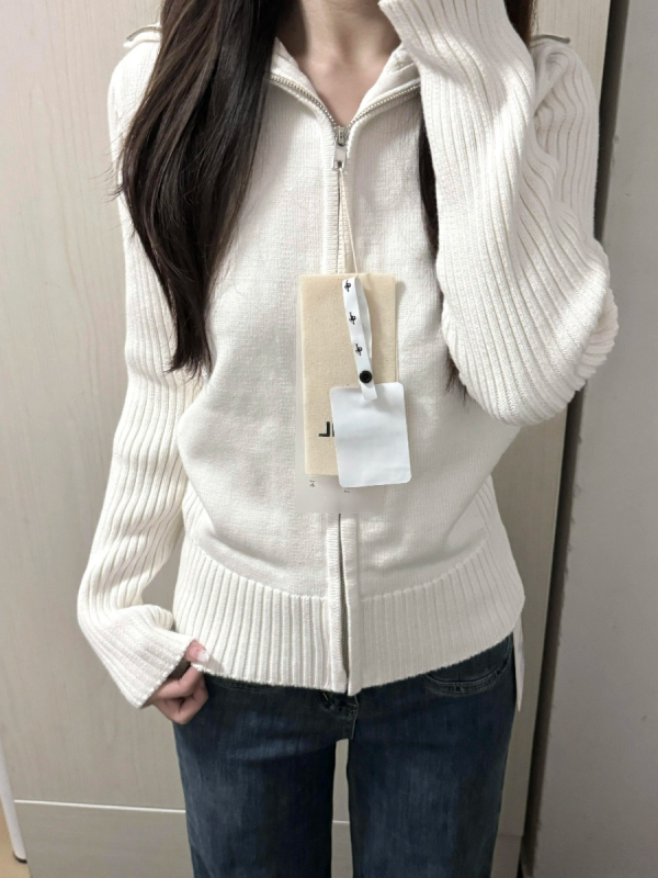 Kórejský štýl cardigan sveter s límom a zipsom, dlhé rukávy, úzky strih