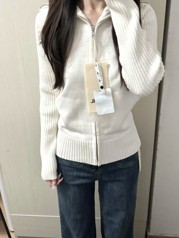 Kórejský štýl cardigan sveter s límom a zipsom, dlhé rukávy, úzky strih