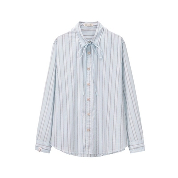 Sieviešu svītrainā krekla, brīvā piegriezuma, garas piedurknes, polo apkakle, vienrindu pogu aizdare