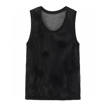 Vestă tricotată fără mâneci pentru femei, model perforat, croială lejeră, guler rotund, amestec lână-pamuk 30–50% bumbac, primăvara 2025