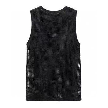 Vestă tricotată fără mâneci pentru femei, model perforat, croială lejeră, guler rotund, amestec lână-pamuk 30–50% bumbac, primăvara 2025