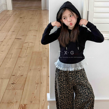 Hlače od denima s leopard printom za djevojčice, korejski stil, materijal od pamukove smjese, srednji pojas, elastični pojas