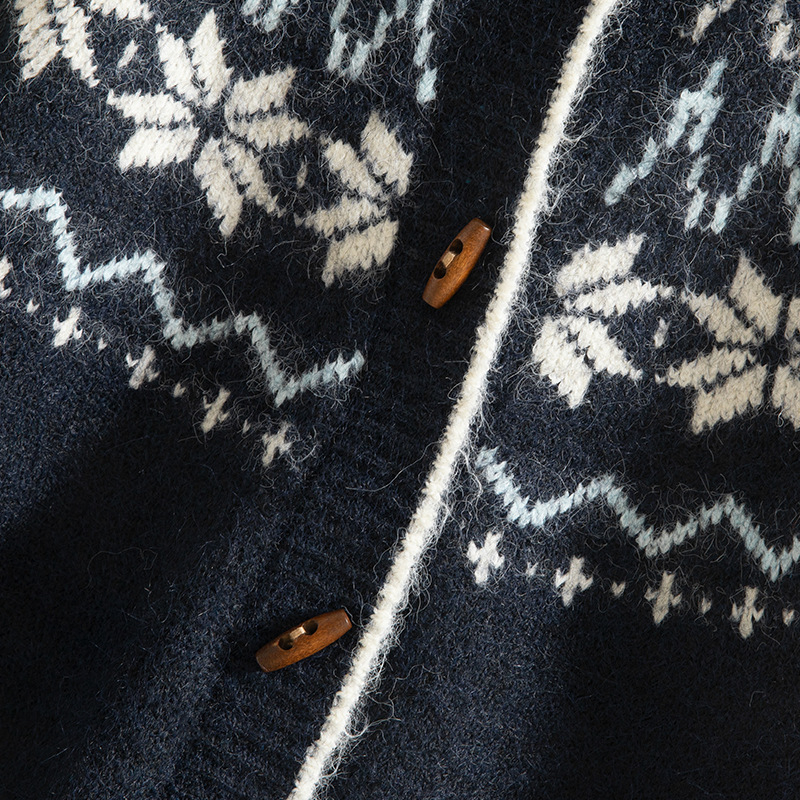 Női kapucnis vastag kötött jacquard pulóverdzseki, akril-poliészter keverék, A-vonalú szabás, hosszú ujjú, téli 2025