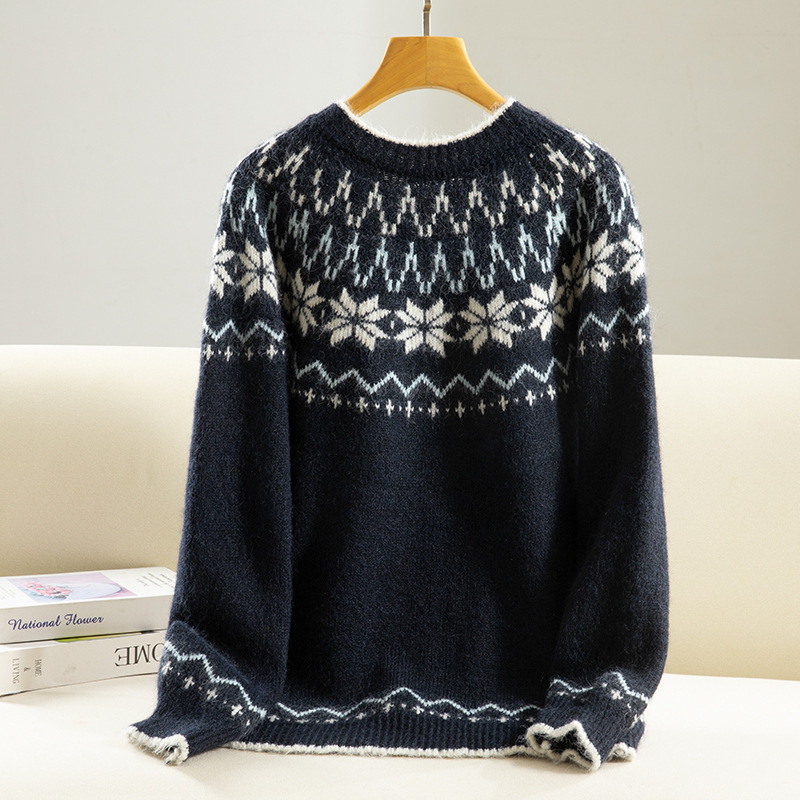 Női kapucnis vastag kötött jacquard pulóverdzseki, akril-poliészter keverék, A-vonalú szabás, hosszú ujjú, téli 2025