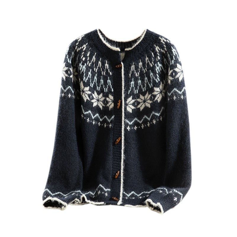 Női kapucnis vastag kötött jacquard pulóverdzseki, akril-poliészter keverék, A-vonalú szabás, hosszú ujjú, téli 2025