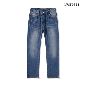 Férfi farmernadrág, egyenes szabású, magas derék, cipzáras záródás, pamut denim, enzimes és homokos mosás